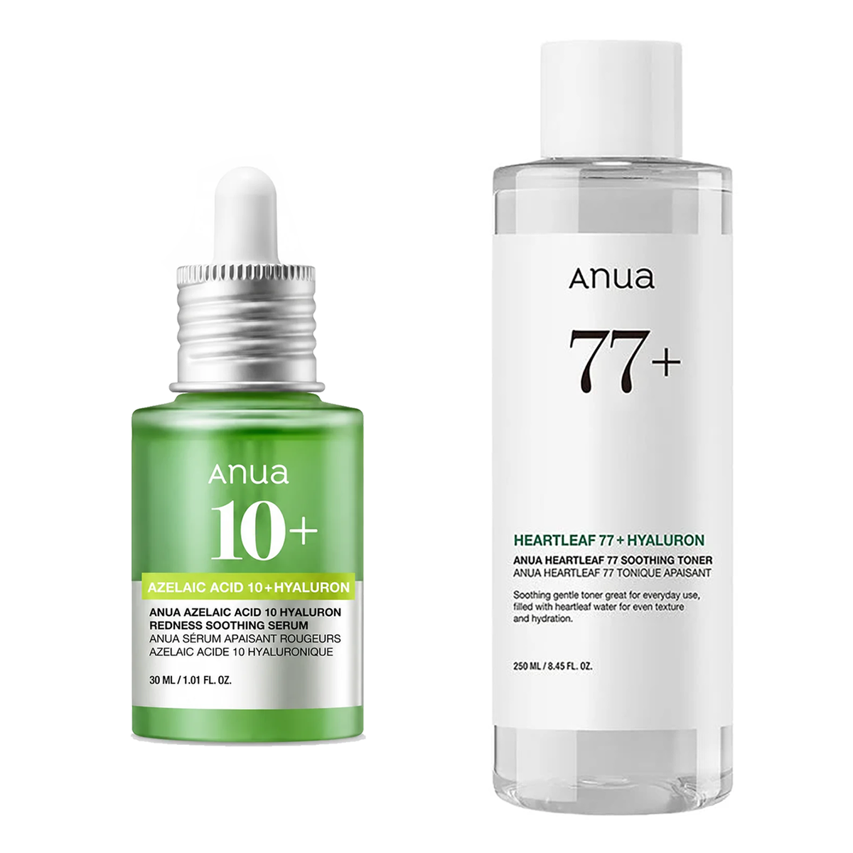 Anua 10+azelaic ACID 10 Hyaluron Redness Soothing Serum 30 ML + ANUA Heartleaf 77 Tonique Apaisant 250 ML
