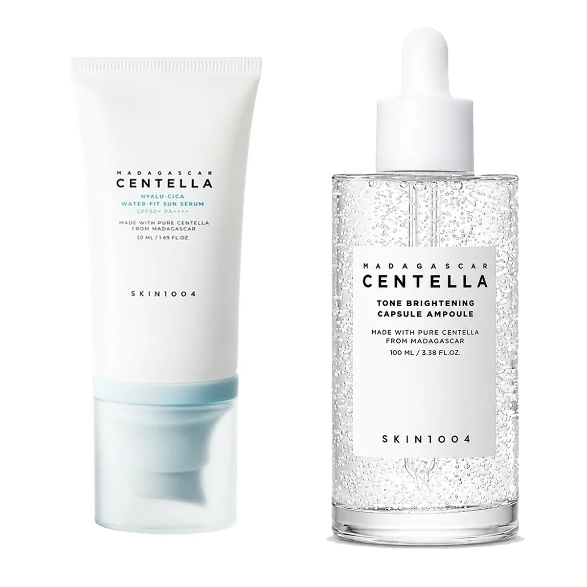 SKIN1004 Madagascar Centella Tone Brightening Capsule Ampoule 100 ML et Hyalu Cica Water Fit Sun Serum SPF 50+ PA 50+ ML