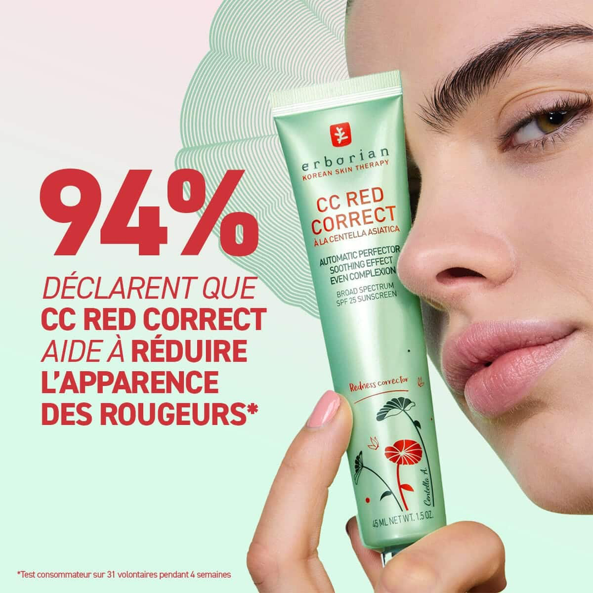 Pack de 2 - ERBORIAN CC Red Correct Centella Asiatica Effet Apaisant Spf25 45 ML