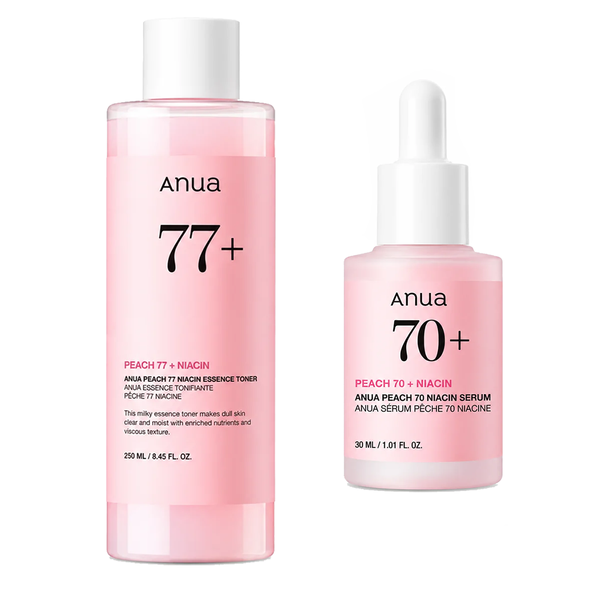 ANUA Peach 77 Niacin Essence Toner 250 ML + ANUA Peach 70 Niacin Serum 30 ML