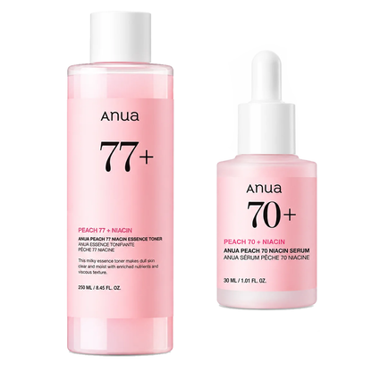 ANUA Peach 77 Niacin Essence Toner 250 ML + ANUA Peach 70 Niacin Serum 30 ML